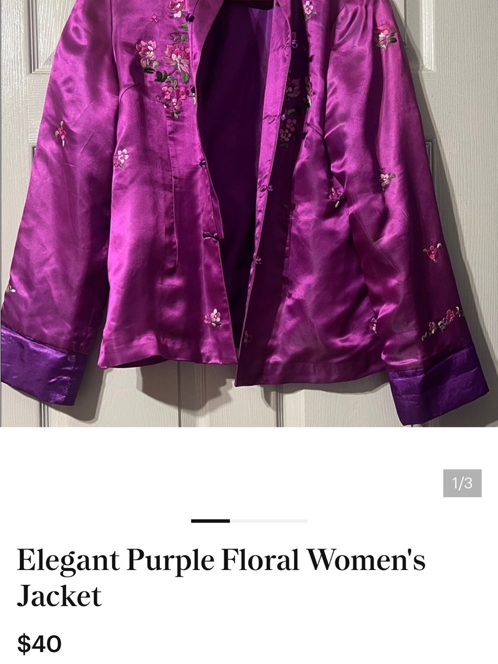 Purple Silk floral Embroidered Women's Blazer Vintage